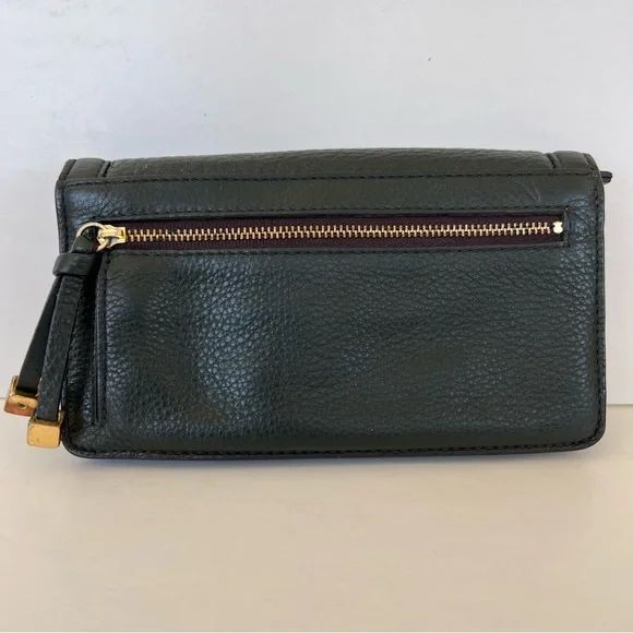 ♦️SOLD♦️TOUS Rose Collection Dark Green Pebbled Calfskin Leather Front Logo Flap - Picture 4 of 13